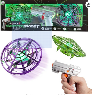 Force1 Scoot Skeet Drone Electronic Shooting Game for Kids and Adults- 2 Hand Drones for Kids with LED Toy Gun, Ultimate Electronic Target Game Set, Indoor Mini Drone Kid Flying Toys (Purple/Green)